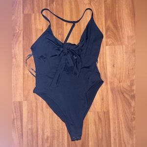 Black Tie Front Body Suit